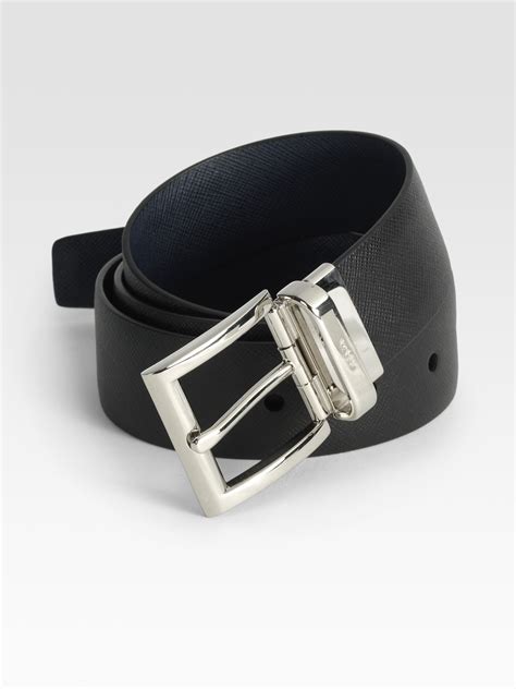 Black Reversible Saffiano And Leather Belt 